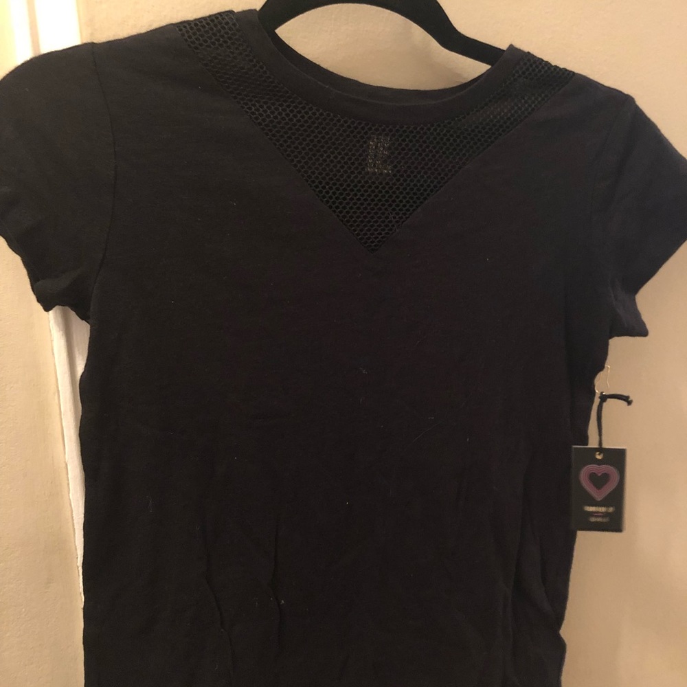 NWT Forever 21 Girls Black t-shirt w/mesh design